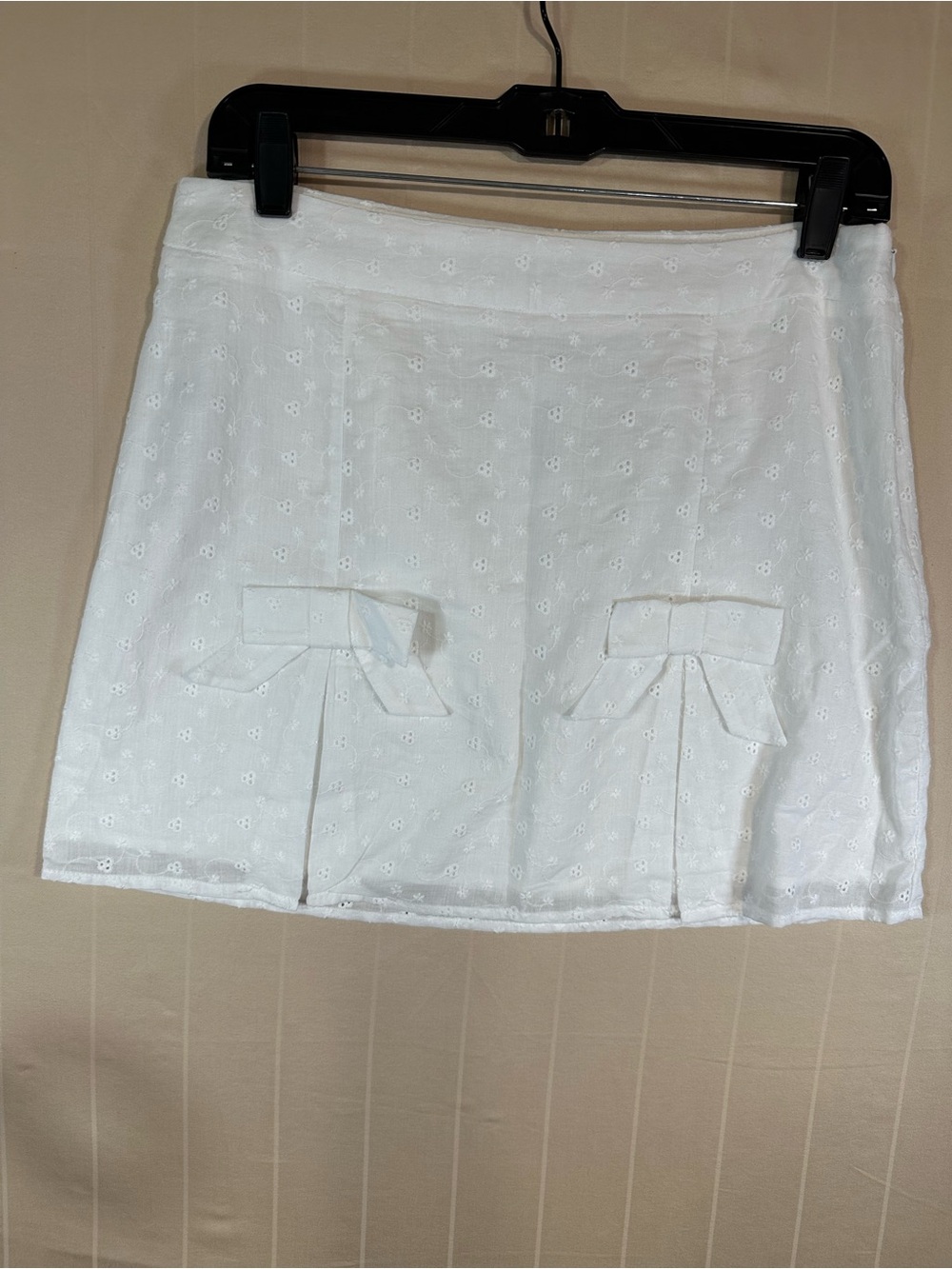 NWT TCEC White Eyelet Floral Bow Take Care Mini Skirt Coquette Coastal Size L